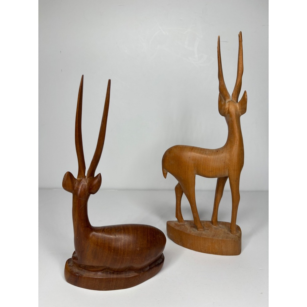 Gazelle Figurines Set of 2 Brown‎ Wood Hand Carved Vintage Pair AS IS - Picture 4 of 16